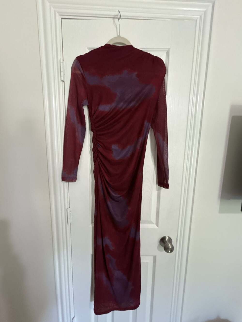 Women's Floral Print Round Neck Long Sleeve Ruched Slim Fit Elegant Dress